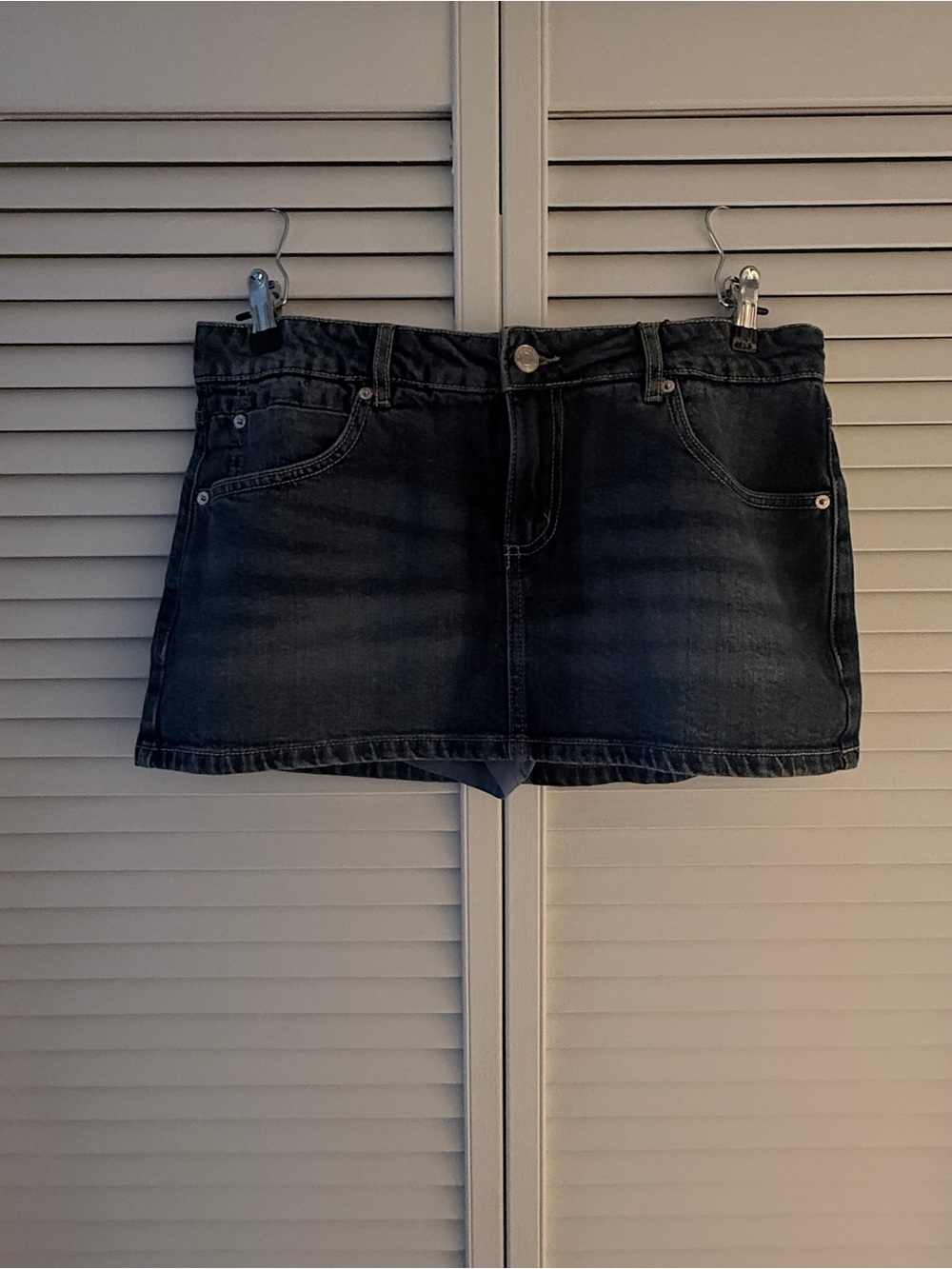 Garage Low Rise Dark Wash Denim Mini Skirt